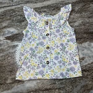 Nicole Miller NY Button Front Floral Sleeveless Ruffle Collar Tank Top, Girls 5